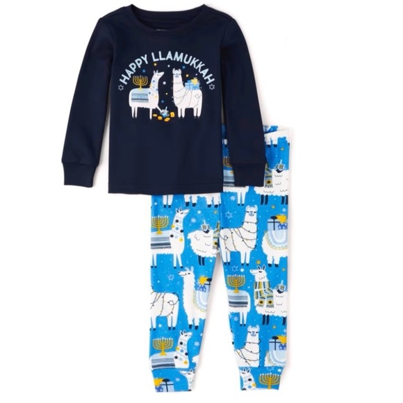Adult Hanukkah pajama set, cotton knit top & pants with llama print -size M-NWOT - Picture 2 of 16